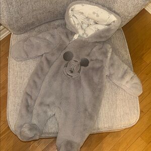 Disney Gray Fleece Footed Onesie